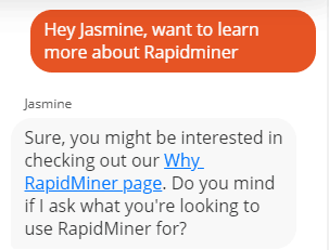 how rapidminer engages their customers using a chatbot